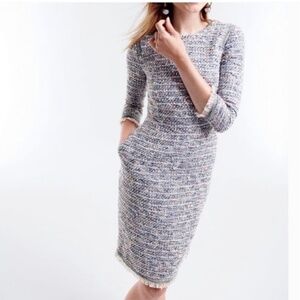 J. Crew Multicolor Tweed Fringe Dress 3/4 Sleeve Dress Women’s 0P